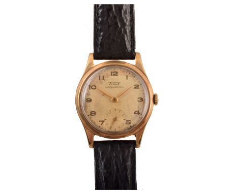 A mid 20th Century 9ct gold cased Tissot Antimagnetique wristwatch, the circular signed dial with Arabic numerals and subsidi