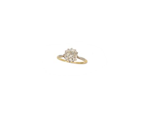 A diamond solitaire ring, the old cut diamond within a twelve claw setting, estimated diamond weight 1.60cts, estimated colou