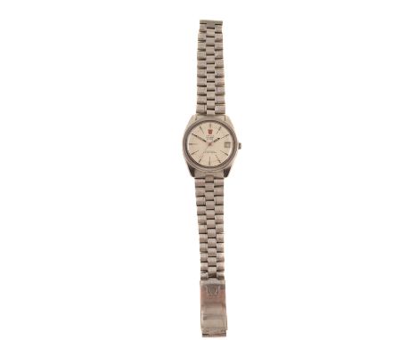 A 1970s Omega electronic f300 Chronometer stainless steel wristwatch, the circular signed silvered dial with baton hour marke