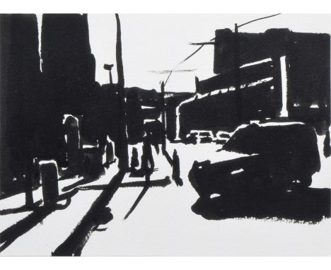 Liam Spencer (1964-), "High Street", signed, titled and dated 2008 on verso, ink and wash, 18.5 x 25.5cm, 7.25 x 10in. Artist