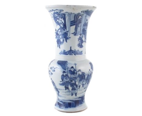 Chinese vase, painted with figures in blue and white, Kangxi reign circa 1662 - 1722, together with fittings to convert into 