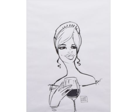 Todd White (American, b.1969), Portrait of a lady holding a wine glass, signed, ink drawing, 32 x 24.5cm, 12.5 x 9.75in.Condi