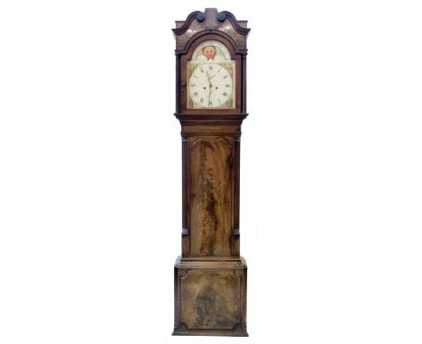 Leigh Newton late 18th century long-case clock, 8-day movement, striking on single bell, arched white painted dial containing