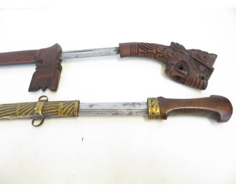 2 Swords, 1 with brass scabbard &amp; 1 with wooden scabbard 