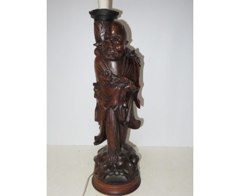 Large wooden oriental lamp Height 60 cm