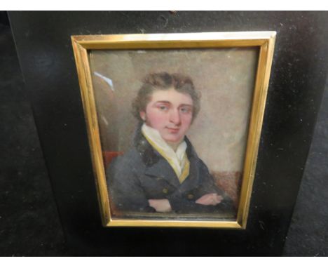 English school circa 1800 - portrait miniature of a gentleman wearing a dark jacket, his arms folded bust length, rectangular