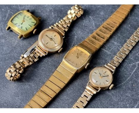 A vintage Omega 9ct gold ladies manual wind wristwatch, 15mm, Cal. 580, on replacement plated bracelet; together with an Accu