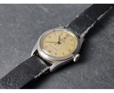A 1950s Rolex 'Oyster Royal' stainless steel manual wind wristwatch, 32mm, Ref. 6044, on replacement leather strap. 