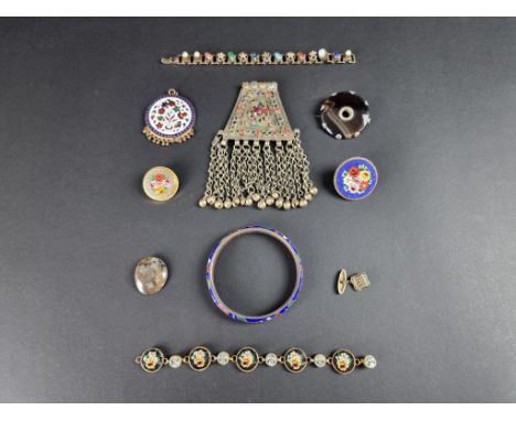 A quantity of mosaic, enamel and other jewellery. (9) 