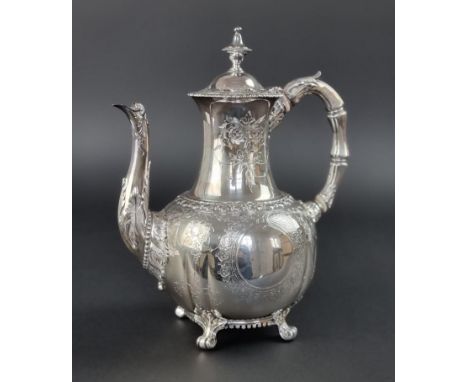 A Victorian silver teapot, by Henry Wilkinson & Co, Sheffield 1857, with ivory insulators, 27cm high, 806g. DEFRA Ivory Act s
