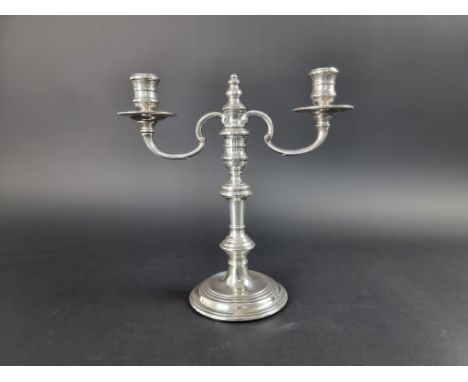 A Georgian style three light candelabrum, by&nbsp;William Comyns &amp; Sons Ltd, London 1958, 26cm high. 