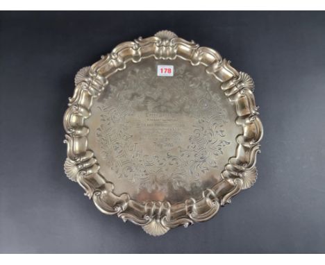 A Victorian silver piecrust salver,&nbsp;by&nbsp;Henry Wilkinson &amp; Co, London 1857, 38cm diameter, 1125g. 