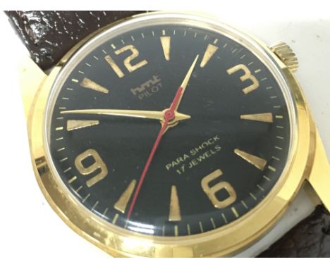 A vintage HMT pilot Manual wind watch, 36mm case, seen working. Postage category A