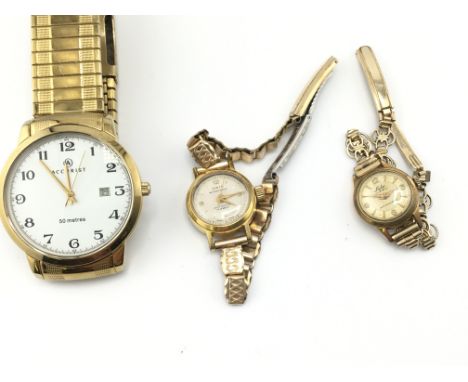 Three watches including a vintage ladies Oris which winds and runs. Postage B. NO RESERVE