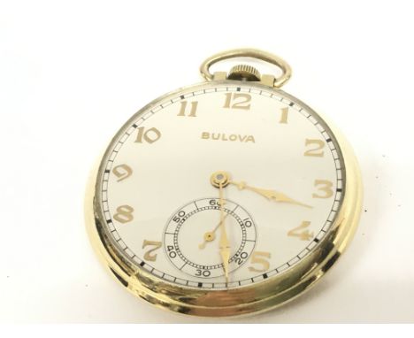 A Bulova gold plated pocket watch (seen working). Postage category A