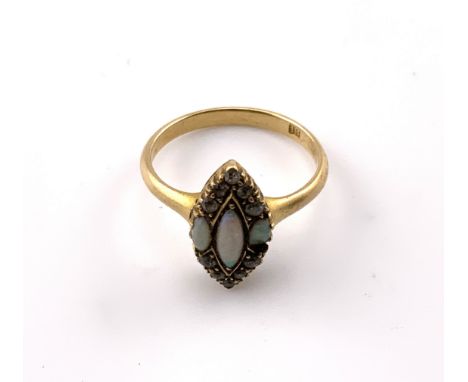 A 1920s 18ct gold opal and diamond ring, 2.89g ( Size M).