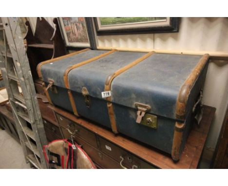 Vintage Wooden Bound Blue Travelling Trunk / Case