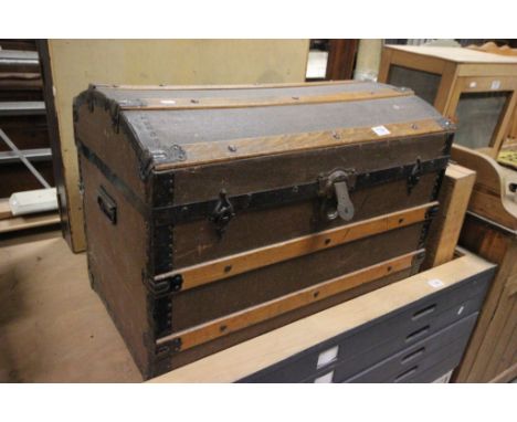 Victorian Wooden Bound and Canvas Covered Domed Top Trunk