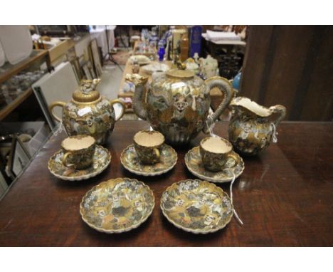 Japanese ornate part tea service with black & gold character marks to base
