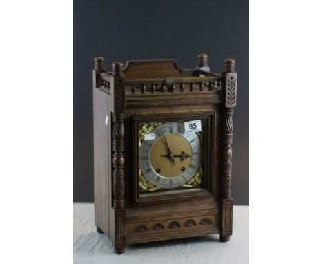 Wooden cased Ting Tang chime mantle clock circa 1900, marked to movement D.R Patent W & H Insch