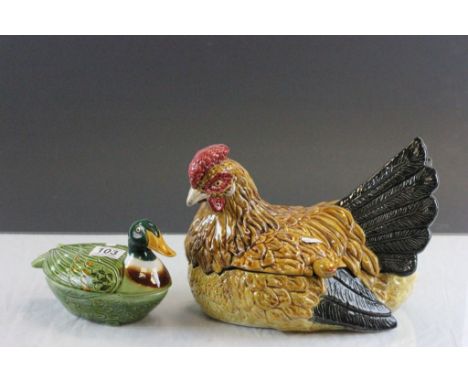 Ceramic Chicken stew pot with ladle and a similar Duck for eggs