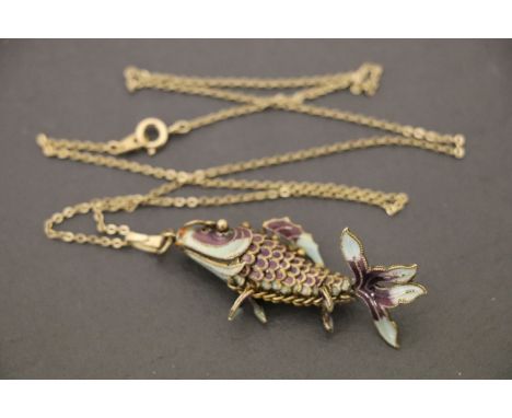 Enamelled Articulated Fish Pendant on Chain