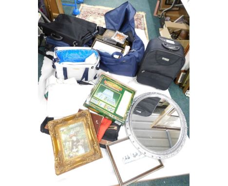 Various linen, oval mirror, cases, three in one games compendium, etc. (a quantity)