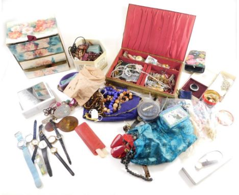 Various costume jewellery and effects, a quantity of jewellery boxes containing various beads, necklaces, bangle, other costu