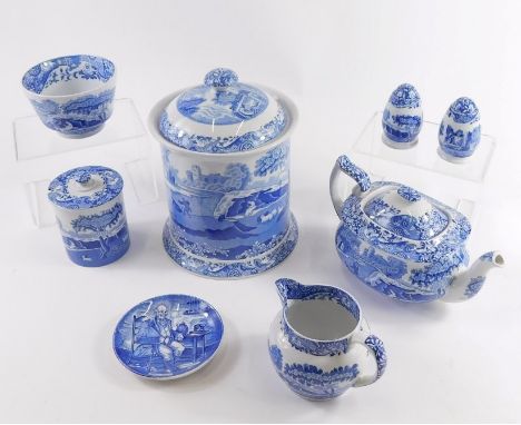 Various Copeland Spode Italian and other blue and white pottery, to include lidded jar, 25cm high, etc., printed marks beneat