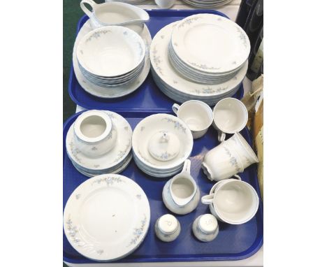 A Seltmann Weiden Bavarian porcelain part dinner and tea service, decorated with blue and grey flowers.