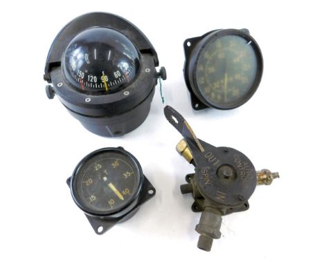 Various instrument dials, aeroplane and others, control cock MK IVB auto controls airplane section with crow's foot, 10cm hig