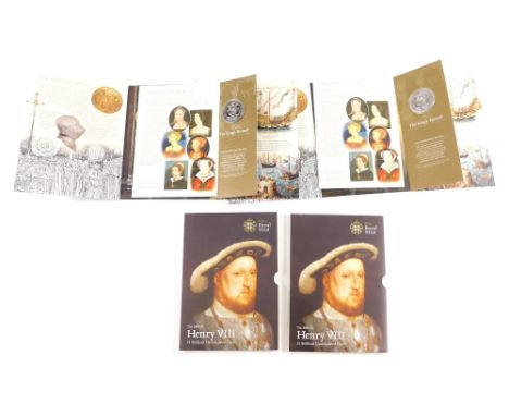 A Royal Mint The King's Portrait Henry VIII five pound uncirculated coin, in outer packaging and another, 2002. (2)