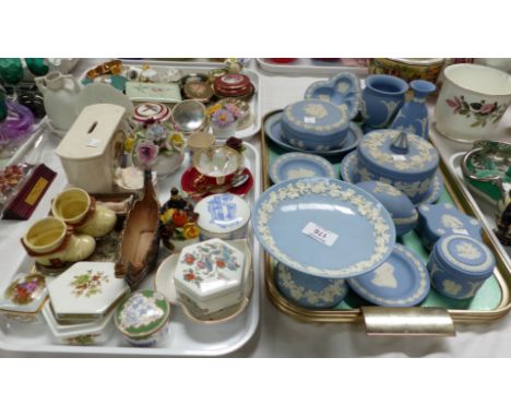 A selection of Wedgwood blue Jasperware and other trinket ware