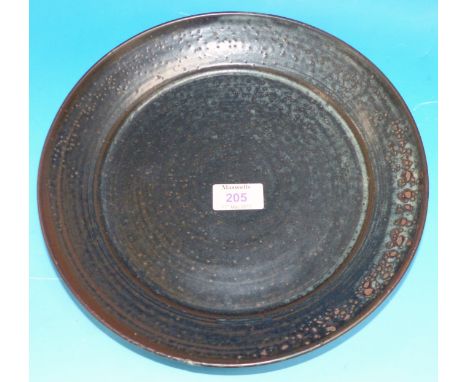 A studio pottery dish with provenance relating to the Bridget Riley exhibition at the Whitworth Art Gallery, 11"