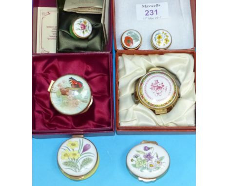 A collection of modern Staffordshire and other enamel trinket boxes