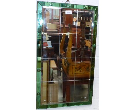 An Art Deco cut glass rectangular mirror with green border, 27" x 15"