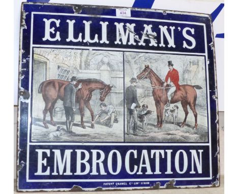 A vintage enamel sign:  "Elliman's Embrocation" (some chips)