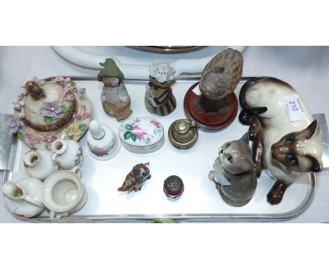 A Royal Doulton Siamese cat; animal ornaments; trinket ware; etc.