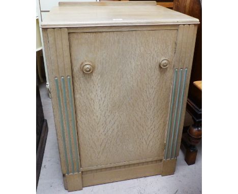 An Art Deco limed and painted oak finish linen cupboard, 26"
