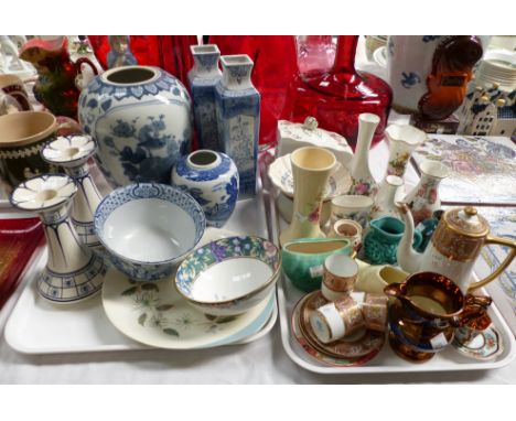 A floral cheese dish; a Noritake part coffee set; decorative and miniature china; A selection of blue and white china includi