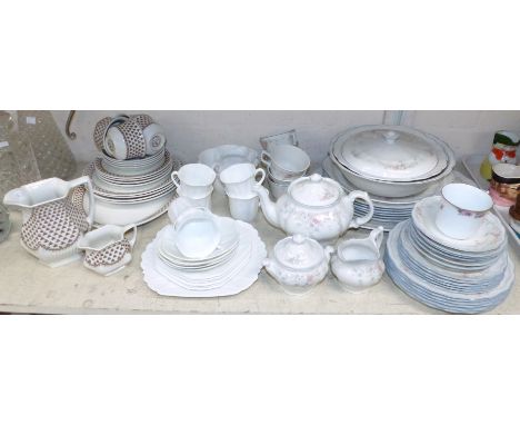 A Shelley white fluted china part tea set, 20 pieces approx; an Adam's "Sharon" part dinner and tea service, 19 pieces approx