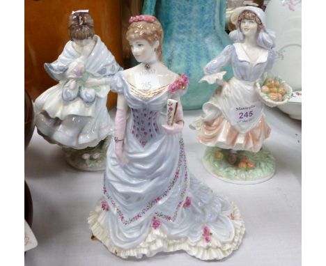 Two Royal Worcester figures:  "Rosie Pickling Apples" & "Golden Jubilee Ball"; a Coalport figure "Visiting Day"