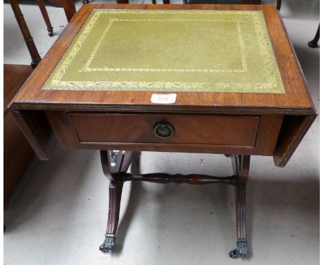 A reproduction mahogany dwarf sofa / occasional table; a rectangular coffee table and a wine table