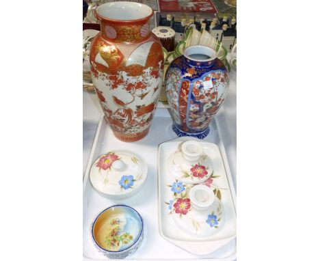 A Kutani baluster vase; an Imari inverted baluster vase (foot rim chipped); a Radford trinket set