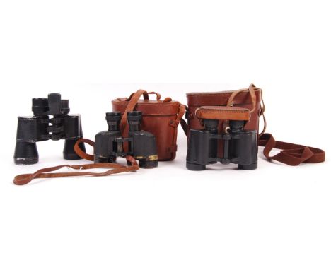 A collection of post WWII &amp; WWII Second World War 6x30 binoculars to include; USA United States Of America US Army Wollen