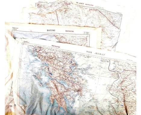 A rare collection of x4 original vintage WWII Second World War ' Escape &amp; Evade ' RAF Pilot / Officer's maps on silk. Inc