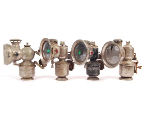 A collection of 4x assorted early 20th century vintage carbide bicycle / motorcycle lamps to include; 2x Panther, Jos Lucas L