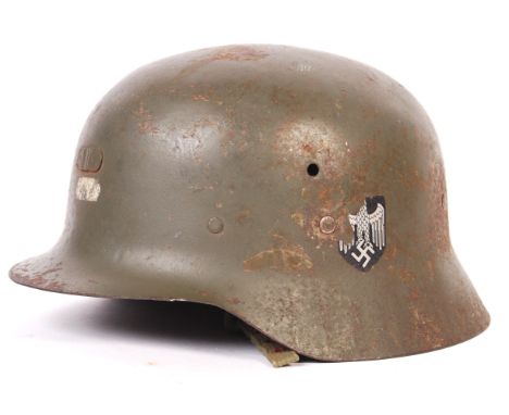 A rare believed pre-WWII Second World War 1930's German Nazi Party / Army steel uniform stahlhelm helmet. Double decal variat