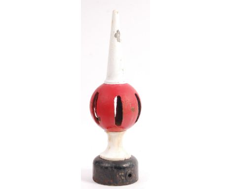 An original vintage early 20th century Great Western Railway cast iron signal finial raised on a black coated pedestal base w
