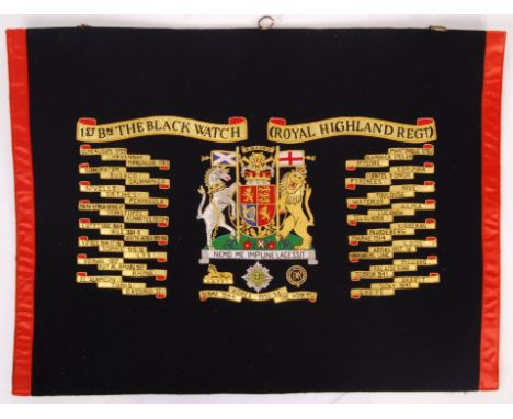 An original vintage Royal Highland Regiment 1st Battalion The Black Watch regimental banner. Beautifully embroidered with the